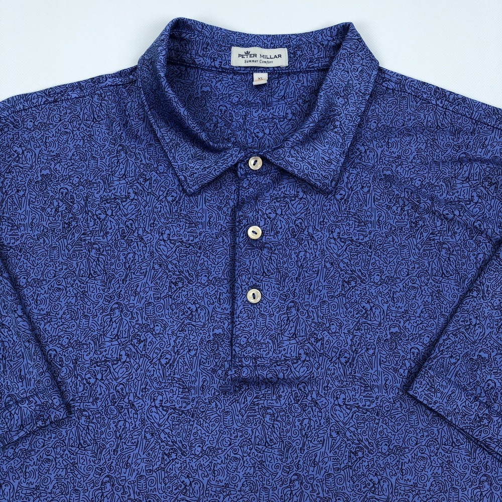 Peter Millar Polo Shirt Men XL Golf Jazz Sax Summer Comfort Performance Blue